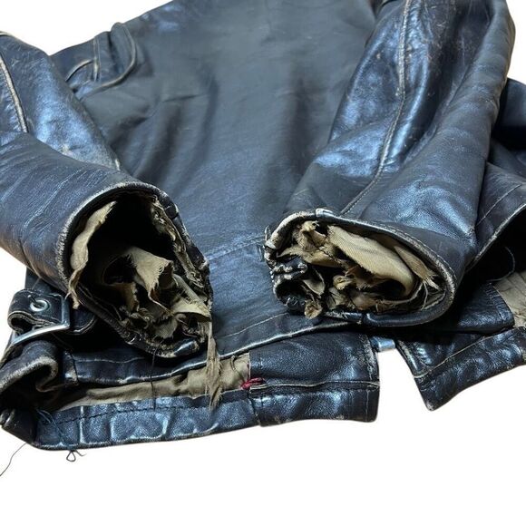 Vintage 60s Schott NYC Leather Cafe Racer Jacket Brown Distressed Size 42 - Picture 13 of 16